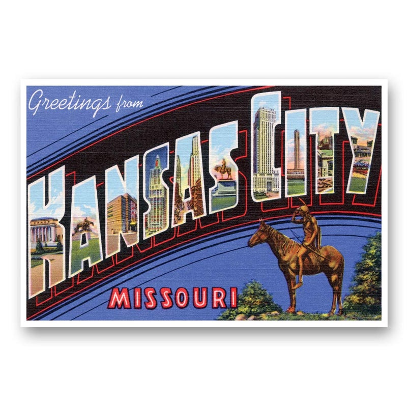 Postcard Fair GREETINGS FROM KANSAS CITY, MO vintage reprint postcard set of 20 identical postcards. Large Letter Kansas City, Missouri city name post card pack (ca. 1930's-1940's). Made in USA. - Image 1